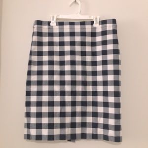J Crew pencil skirt, dark blue and white checkered pattern